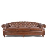 Canapé Chesterfield en cuir véritable marron 3 places - Harold