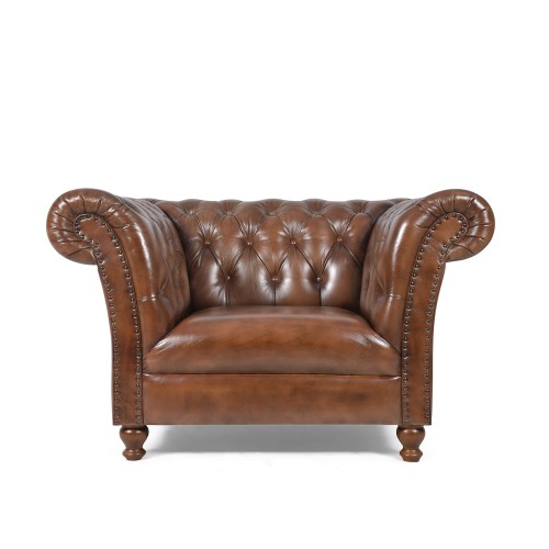 Fauteuil Chesterfield en cuir véritable marron - Henry