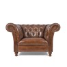 Fauteuil Chesterfield en cuir véritable marron - Henry