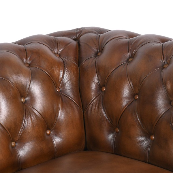 Fauteuil Chesterfield en cuir véritable marron - Henry