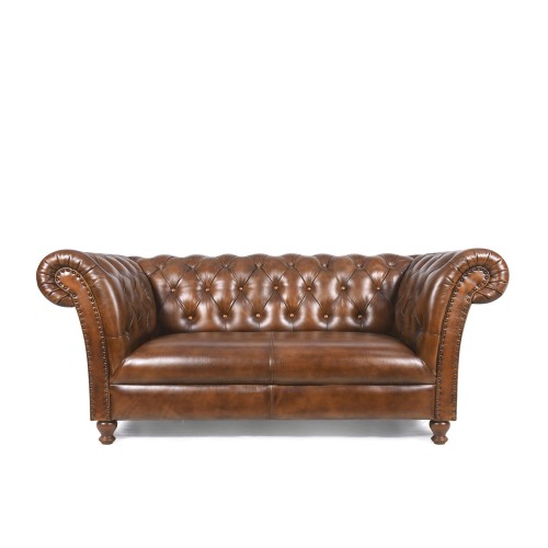 Canapé Chesterfield en cuir véritable marron 2 places - Henry