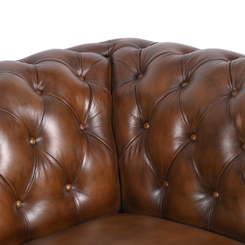 Canapé Chesterfield en cuir véritable marron 2 places - Henry