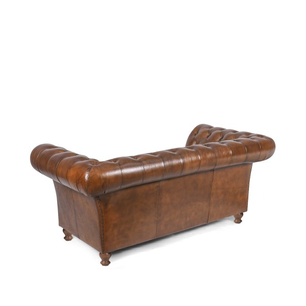 Canapé Chesterfield en cuir véritable marron 2 places - Henry