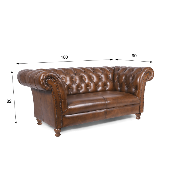Canapé Chesterfield en cuir véritable marron 2 places - Henry