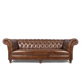 Canapé Chesterfield en cuir véritable marron 3 places - Henry