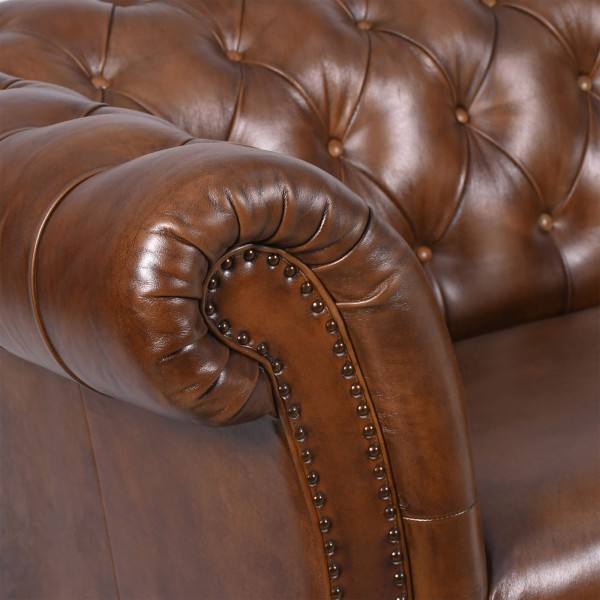 Canapé Chesterfield en cuir véritable marron 3 places - Henry