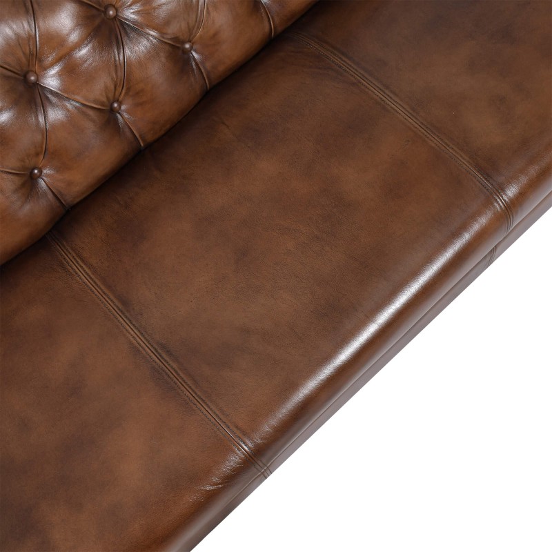 Canapé Chesterfield en cuir véritable marron 3 places - Henry