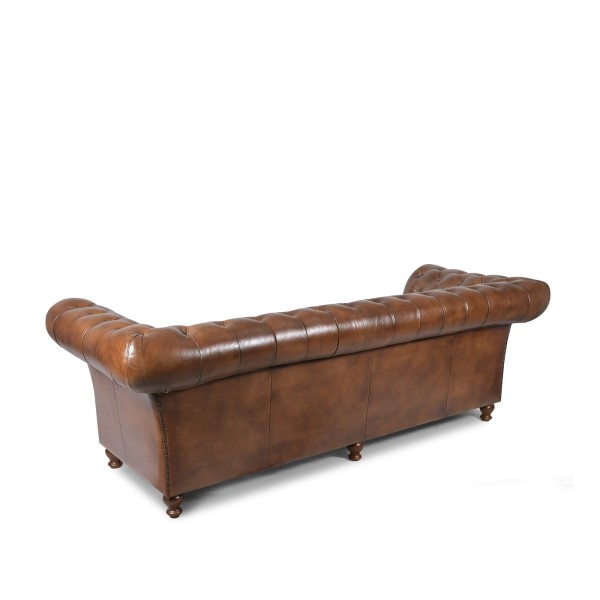 Canapé Chesterfield en cuir véritable marron 3 places - Henry