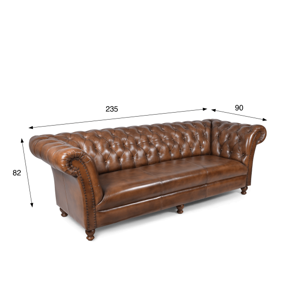 Canapé Chesterfield en cuir véritable marron 3 places - Henry
