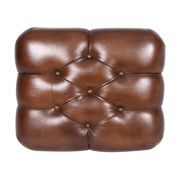 Pouf capitonné en cuir véritable marron