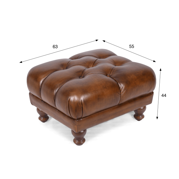 Pouf capitonné en cuir véritable marron