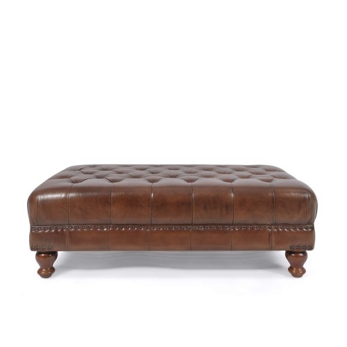 Repose-pieds capitonné en cuir véritable marron