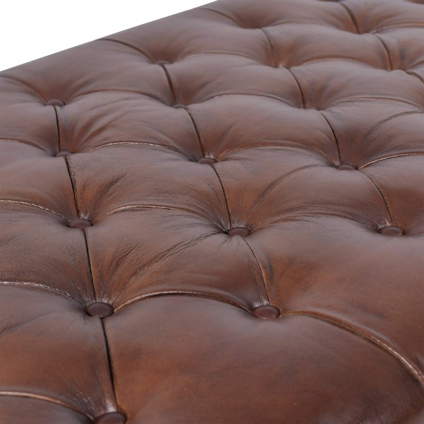 Repose-pieds capitonné en cuir véritable marron