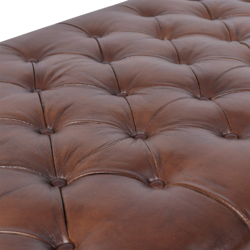 Repose-pieds capitonné en cuir véritable marron