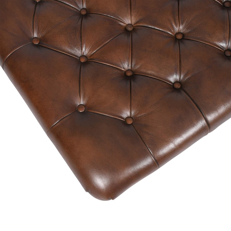 Repose-pieds capitonné en cuir véritable marron