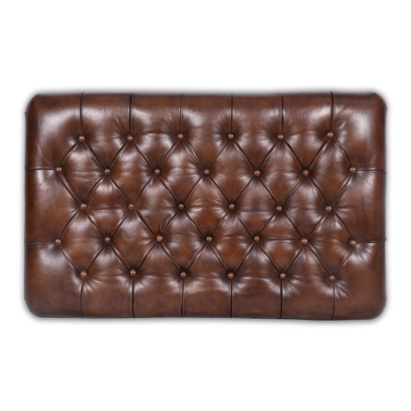 Repose-pieds capitonné en cuir véritable marron