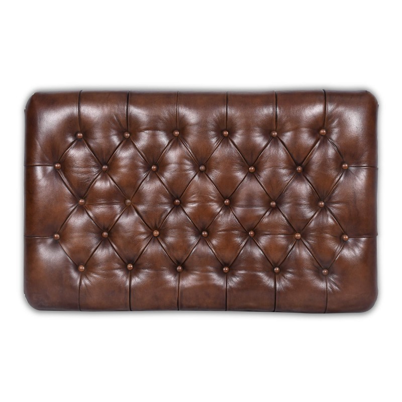 Repose-pieds capitonné en cuir véritable marron