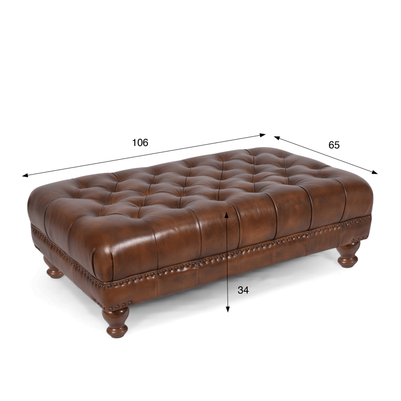 Repose-pieds capitonné en cuir véritable marron