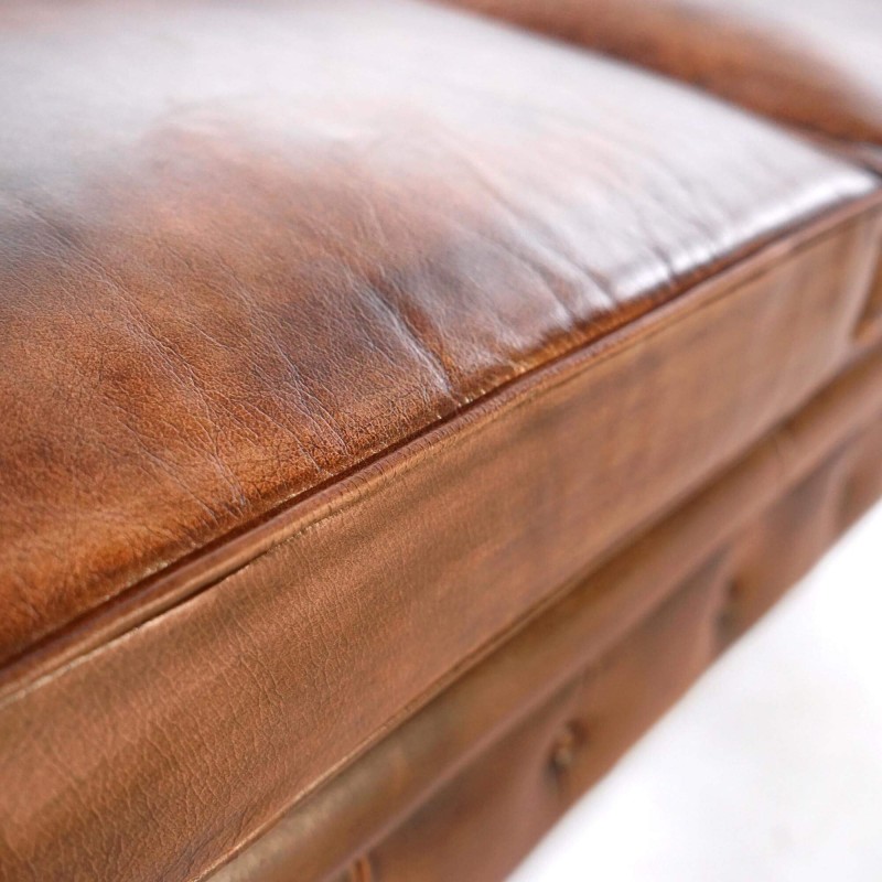 Canapé Chesterfield en cuir véritable marron 2 places - Edward