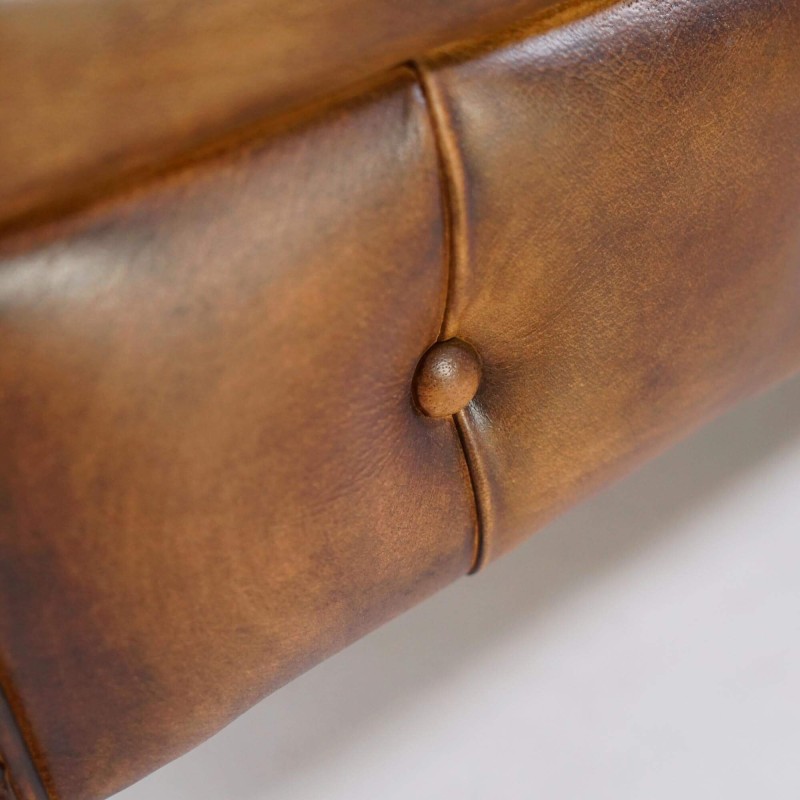Canapé Chesterfield en cuir véritable marron 3 places - Edward