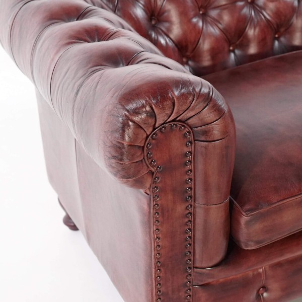Canapé Chesterfield en cuir véritable bordeaux 2 places - Edward
