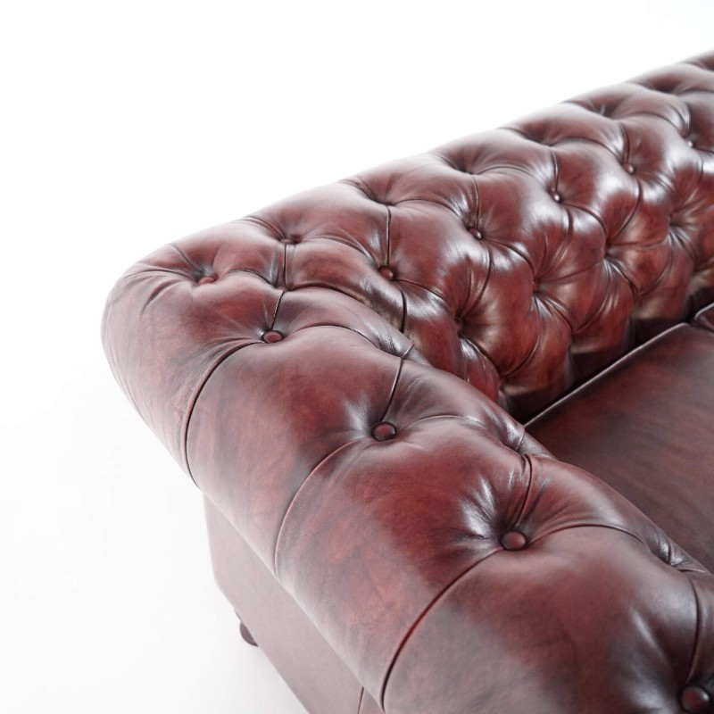 Canapé Chesterfield en cuir véritable bordeaux 2 places - Edward