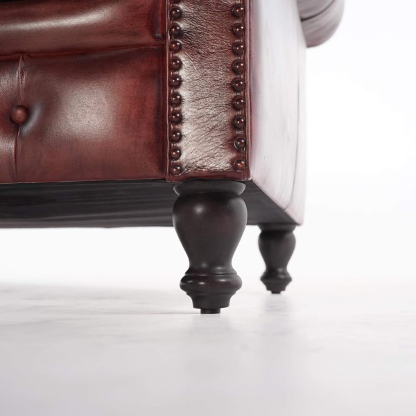 Canapé Chesterfield en cuir véritable bordeaux 2 places - Edward