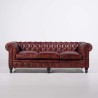 Canapé Chesterfield en cuir véritable bordeaux 3 places - Edward