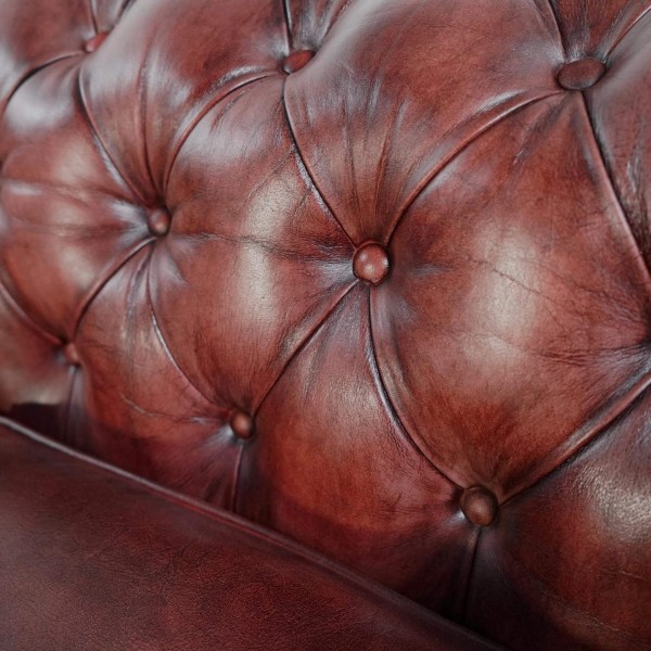 Canapé Chesterfield en cuir véritable bordeaux 3 places - Edward
