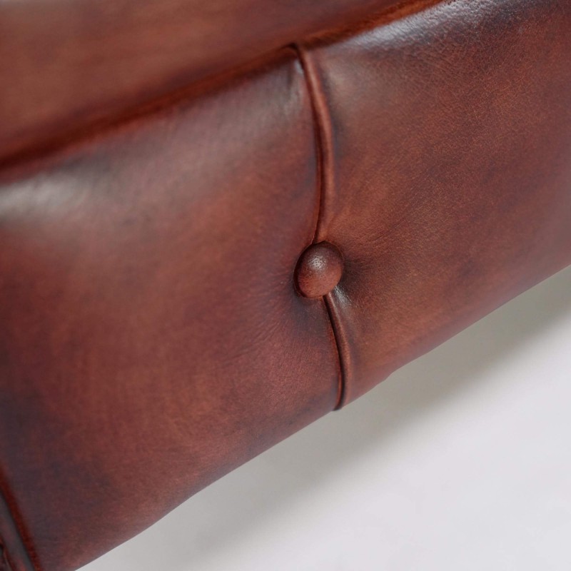 Canapé Chesterfield en cuir véritable bordeaux 3 places - Edward