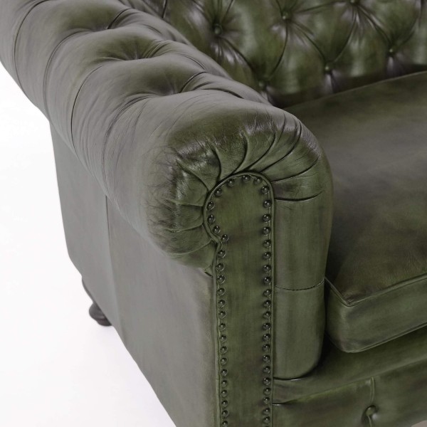 Canapé Chesterfield en cuir véritable vert 2 places - Edward