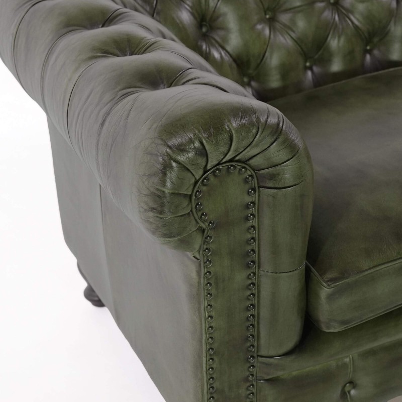 Canapé Chesterfield en cuir véritable vert 2 places - Edward