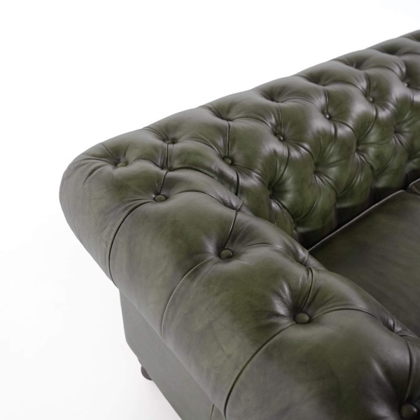 Canapé Chesterfield en cuir véritable vert 2 places - Edward