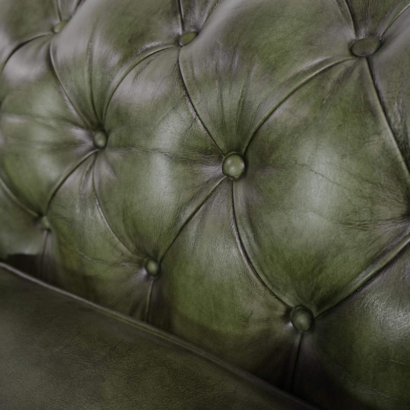 Canapé Chesterfield en cuir véritable vert 2 places - Edward