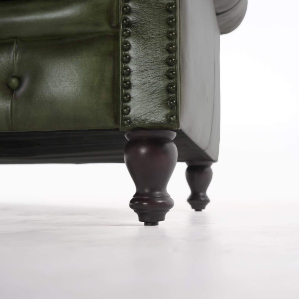 Canapé Chesterfield en cuir véritable vert 2 places - Edward