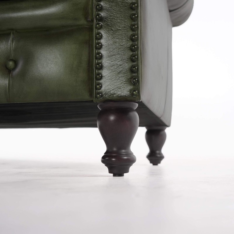 Canapé Chesterfield en cuir véritable vert 2 places - Edward
