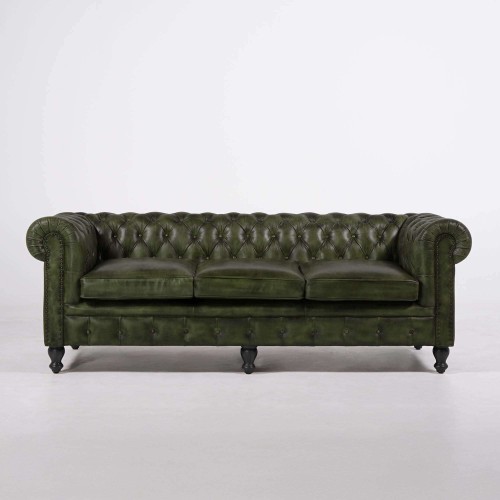 Canapé Chesterfield en cuir véritable vert 3 places - Edward