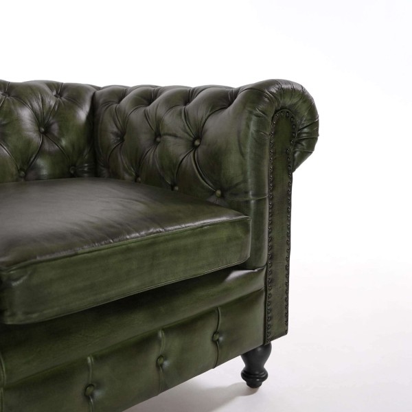 Canapé Chesterfield en cuir véritable vert 3 places - Edward