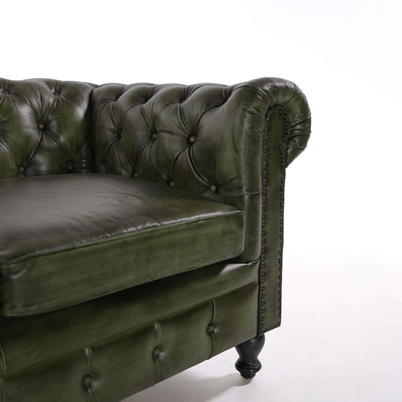 Canapé Chesterfield en cuir véritable vert 3 places - Edward