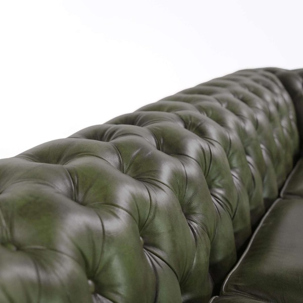Canapé Chesterfield en cuir véritable vert 3 places - Edward