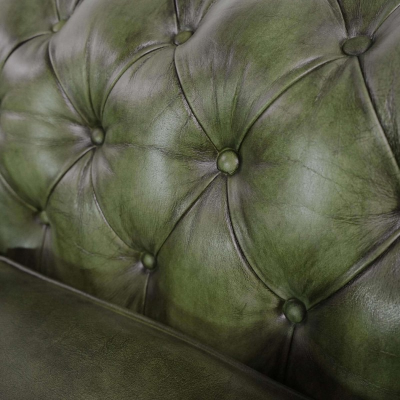Canapé Chesterfield en cuir véritable vert 3 places - Edward