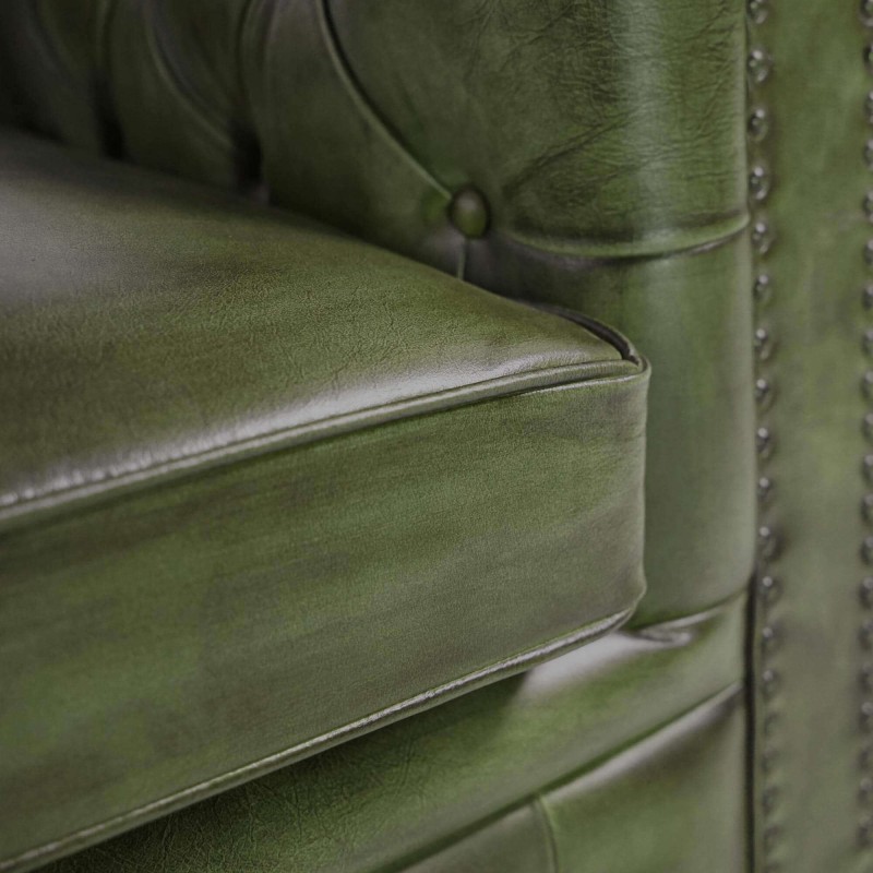 Canapé Chesterfield en cuir véritable vert 3 places - Edward