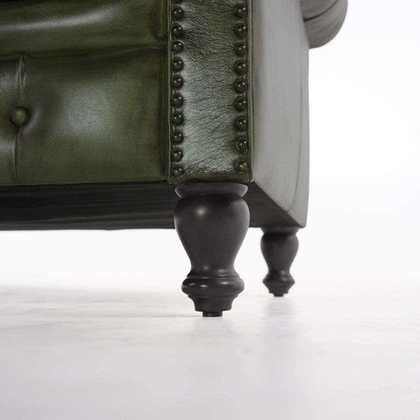 Canapé Chesterfield en cuir véritable vert 3 places - Edward