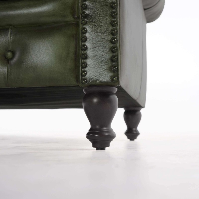 Canapé Chesterfield en cuir véritable vert 3 places - Edward