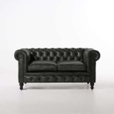 Canapé Chesterfield en cuir véritable noir 2 places - Edward