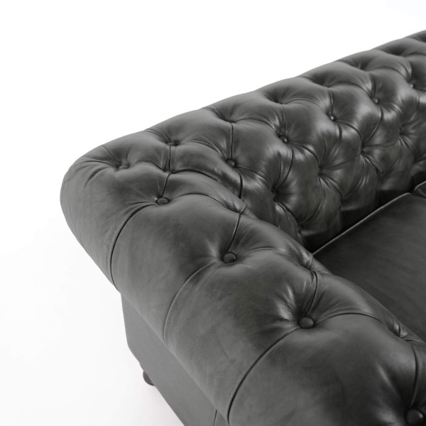 Canapé Chesterfield en cuir véritable noir 2 places - Edward