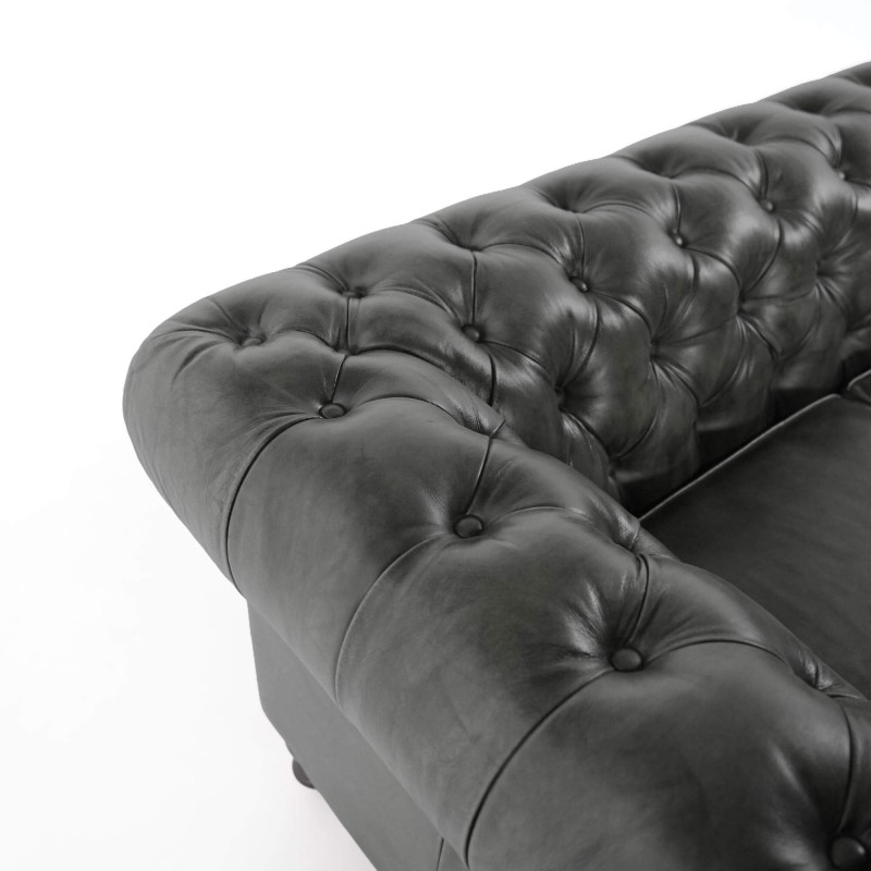 Canapé Chesterfield en cuir véritable noir 2 places - Edward