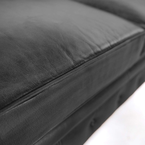 Canapé Chesterfield en cuir véritable noir 2 places - Edward