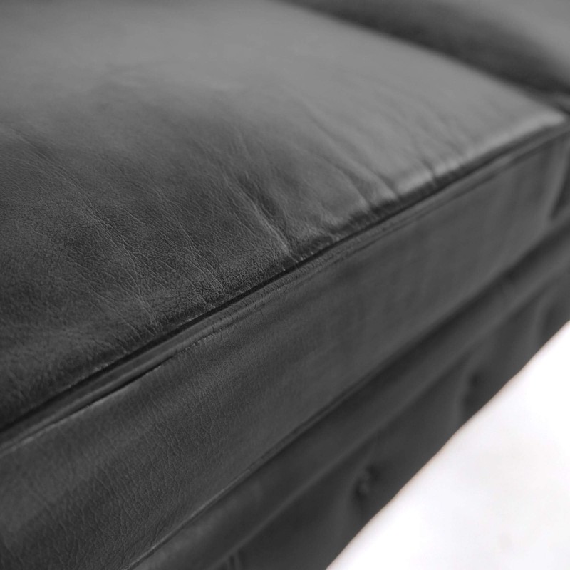 Canapé Chesterfield en cuir véritable noir 2 places - Edward