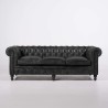 Canapé Chesterfield en cuir véritable noir 3 places - Edward